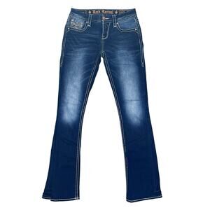 Rock Revival Vivian Jeans Women’s 26 Mid-Rise Curvy Bootcut Blue Embellished